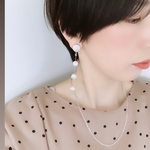 Oct17.1＊淡水パール フラット×4段パール ピアス サージカルステンレス可