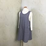 青×白　ギンガムチェック　ふんわりすっきりフレアーエプロンドレス　92