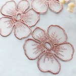 4枚【ef1-2-L】 刺繍 　お花パーツ  　5弁花　オーガンジー　レースフラワー　 ピンクベージュ