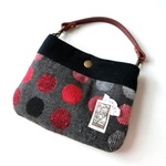 ウール混ジャガードドットのマルチポーチ♪本革持ち手♪