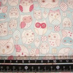 Ｗガーゼ50×50cm、水色のフクロウ柄