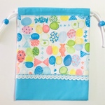 ブルー系　バタフライ:リボン柄の巾着《送料込み》