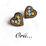 デニムハート小花柄刺繍ピアス/イヤリング