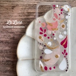 ♡iPhoneXR専用♡ピンク♡ハードケース♡手描き♡水しぶき&フラワーの大人ピンクなペイントクリアスマホケース♡ 