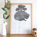 【年末年始セール10%OFF】きのこ切り絵のレトロ印刷カレンダー2016  A3サイズ