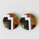 Brown White Green Geometric Pattern Circle Pendant Tops