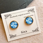 【送料無料】NO.100 大人可愛い きれいめ ブルー カボション イヤリング 蝶バネ