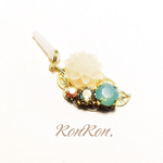 再販②きらきら葉っぱの、earphone jack ＊ パシフィックオパール×ルミナスグリーン ＊ gold
