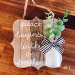 一点物 ワイヤーのメッセージ一輪挿し《peace begins with a smile〜幸せは笑顔から始まる〜》