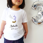 大人サイズあり/lavender×gold 誕生日Tシャツ♡半袖 80〜160 お名前＆年齢＆生年月日入り バースデーTシャツ