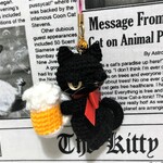 オーダー品☆popo-pudding様【送料無料】やさぐれ黒猫ちゃんのビールジョッキ☆ストラップ