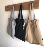 洗いこまれたコットン生地の巾着トートバッグ♡ブラック