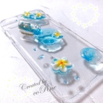 ボトルにつめた南国ビーチ ”こぼれた海とプルメリア & 立体プルメリア” iPhoneケース/カバー＊他機種応相談＊再販×5