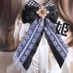 🖤姫🖤パールレースリボンブローチ🖤千鳥柄×レース×フリルリボン🖤送料無料🖤