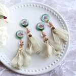 ❁織彩イヤリング/ピアス 𓆸Botanical Green ~シフォンフリンジタッセル~