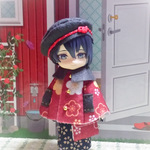 [受注制作] オビツ11ボディに 着物でお出かけ 和柄の大正浪漫ケープセット(小梅)