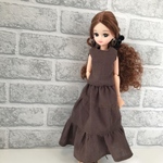 リカちゃん　服　ティアードスカート　セットアップ　ブラウン