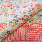 アイボリー 疋田雲に丸花模様 正絹紋意匠 丹後ちりめん No.5【100cm×36cm】反物より裁断 和布 生地 はぎれ リメイク素材 silk100%