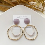 グレー×ゴールド×パールピアス／イヤリング