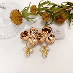 2way ゴールドフラワー パールピアス 大ぶりピアス ゴールド フラワー 花ピアス 樹脂 アレルギー対応 結婚式 ウェディング ブライダル お呼ばれ フォーマル ゴージャス ロングピアス