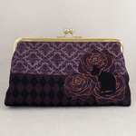猫ローズ（グレープ）☆がま口ポーチ　化粧ポーチ