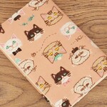 【文庫本】ゴムバンド栞付ブックカバー★刺繍 ネコ フェイス★ピンク