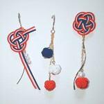 トリコロールカラーの水引ピアスセット (red ver.)