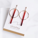 Circle & Bar イヤリング ／ピアス｜Red Tortoiseshell (赤べっ甲)｜金属アレルギー対応｜サージカルステンレス｜ノンホールピアス｜アクリルアクセサリー