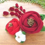 椿のクリップ髪飾りセット*つや紅色(６cm)　#つまみ細工　着物・成人式・七五三・卒業式に