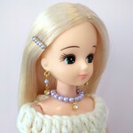 □リカちゃん ストーン付チョーカー風ネックレスピアスヘアピンセット【紫】4/12～