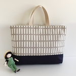 ♪北欧　格子柄　 French Grey×Navy かわいいレッスンバッグ♪