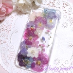 押し花iphoneケース＊大人のビオラ＊スマホケース　名入れ可能  ラメ・ホロ、スワロフスキー無料[受注製作]