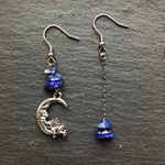 ピアス　イヤリング - 青い夜 シルバー - ビンテージ　天然石　ラピスラズリ　月　ムーン