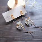 送料無料＊クリアフラワーフープイヤリング/ピアス·オレンジ