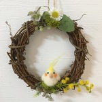 羊毛フェルトのオカメインコリース♡15㎝ひげづるリース♡母の日♡プレゼント