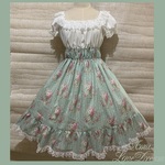 1点物*クラシカルローズ シャーリングワンピース★薔薇ブーケ/ミントグリーン×オフ白(即納品)