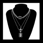 【triple_rosario&ring ネックレス。】﻿シルバー 3連 ロザリオ リング チェーン ユニセックス  アンティーク ヴィンテージ キリスト 宗教 ロングネックレス 重ね付け 