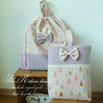 ◎kit・・さまオーダー品　　しずく柄（ピンク）体操服袋＆上履き入れ