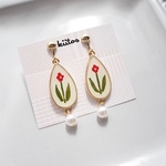 antique red flower パール　イヤリング/ピアス