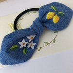 リボンの刺繍ヘアゴム／レモン