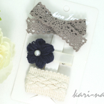 おすすめ♡3点greigeセット♡ベビーヘアクリップ♡誕生日♡入園式♡ハーフバースデー♡結婚式♡記念日♡春♡入学式♡セレモニー♡イベント♡ベビーヘアクリップ ヘアピン