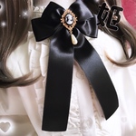 ♥️姫♥️ゆらゆらパール♥️キラキラパールカメオリボンブローチ♥️髪にもつけれる2Way♥️黒