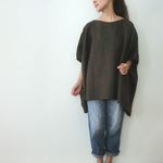 中厚リネン　ゆるだらプルオーバーチュニック（ブラウン）