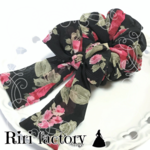 ローズガーデン🌹ふわもこ🎀リボン付きシフォンシュシュ❤(×ブラック)