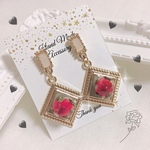 【 スクエア薔薇ピアス イヤリング 】 ハンドメイド