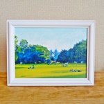 油絵原画『午後の広場』　額縁付き