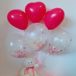 6個セットvivid pinkハートhappy birthdayコンフェッティバルーン