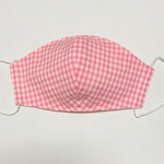 【完成品】立体マスク、ピンクチェック、大人、女性、ベビーニット生地使用