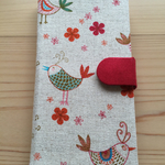 75)【送料込】iPhone手帳型ケース(鳥・花・レッド)