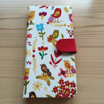 82)【送料込】iPhone手帳型ケース(鳥・花・レッド)